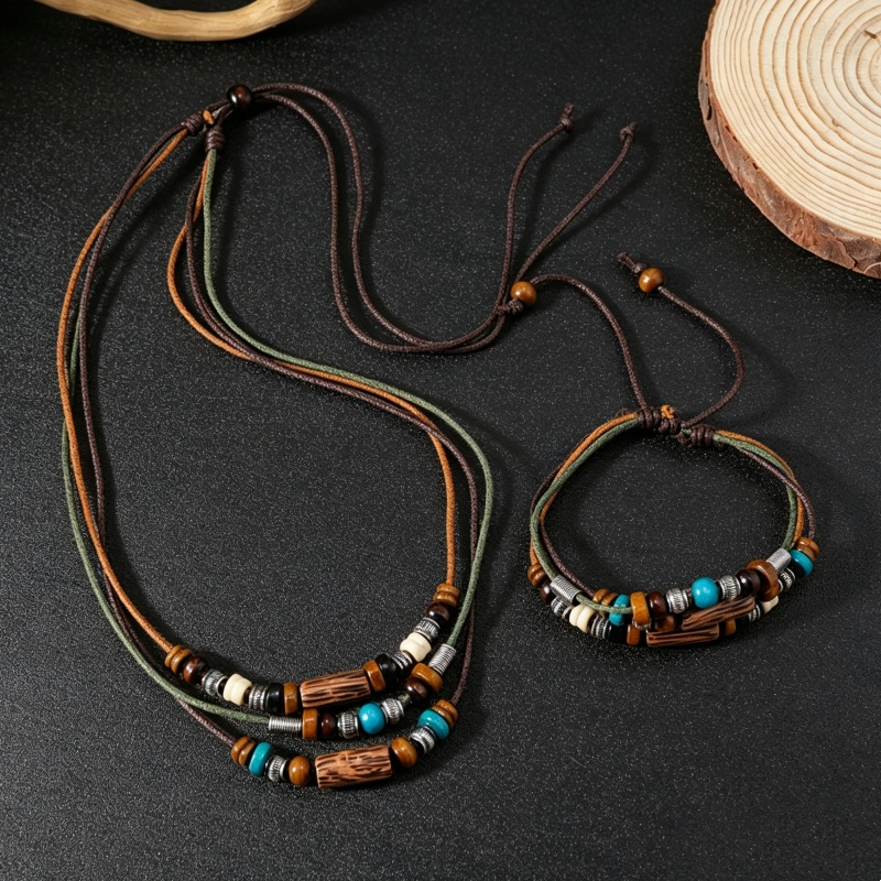 Fashion Ethnic Wear For Men - 빈티지 2겹 인조 가죽 왁스 로프
