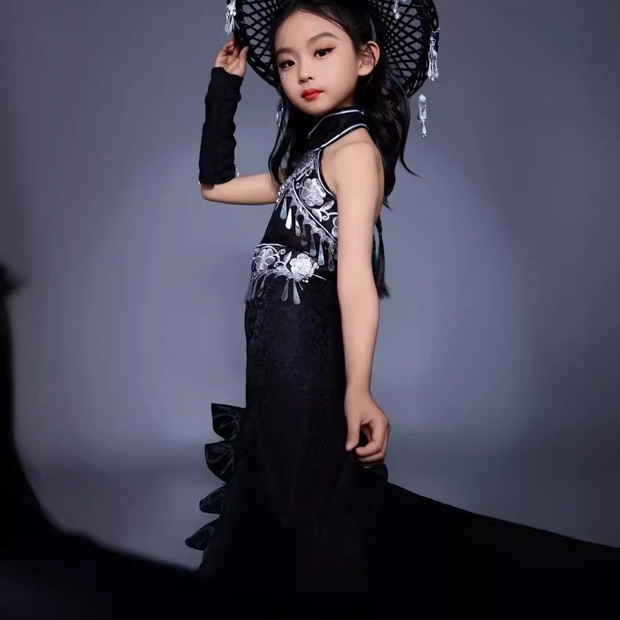 어린이 정장 트레일링 스커트 중국 민족 의상 런웨이 블 - Ethnic Fashion Runway 리뷰 및 가격